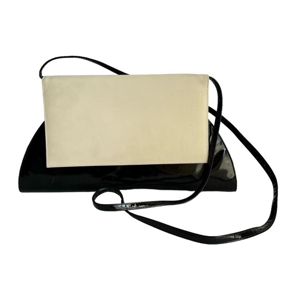 Vintage Geometric Purse 80s Post Modern Shoulder Bag Black White Patent Leather - Picture 1 of 16